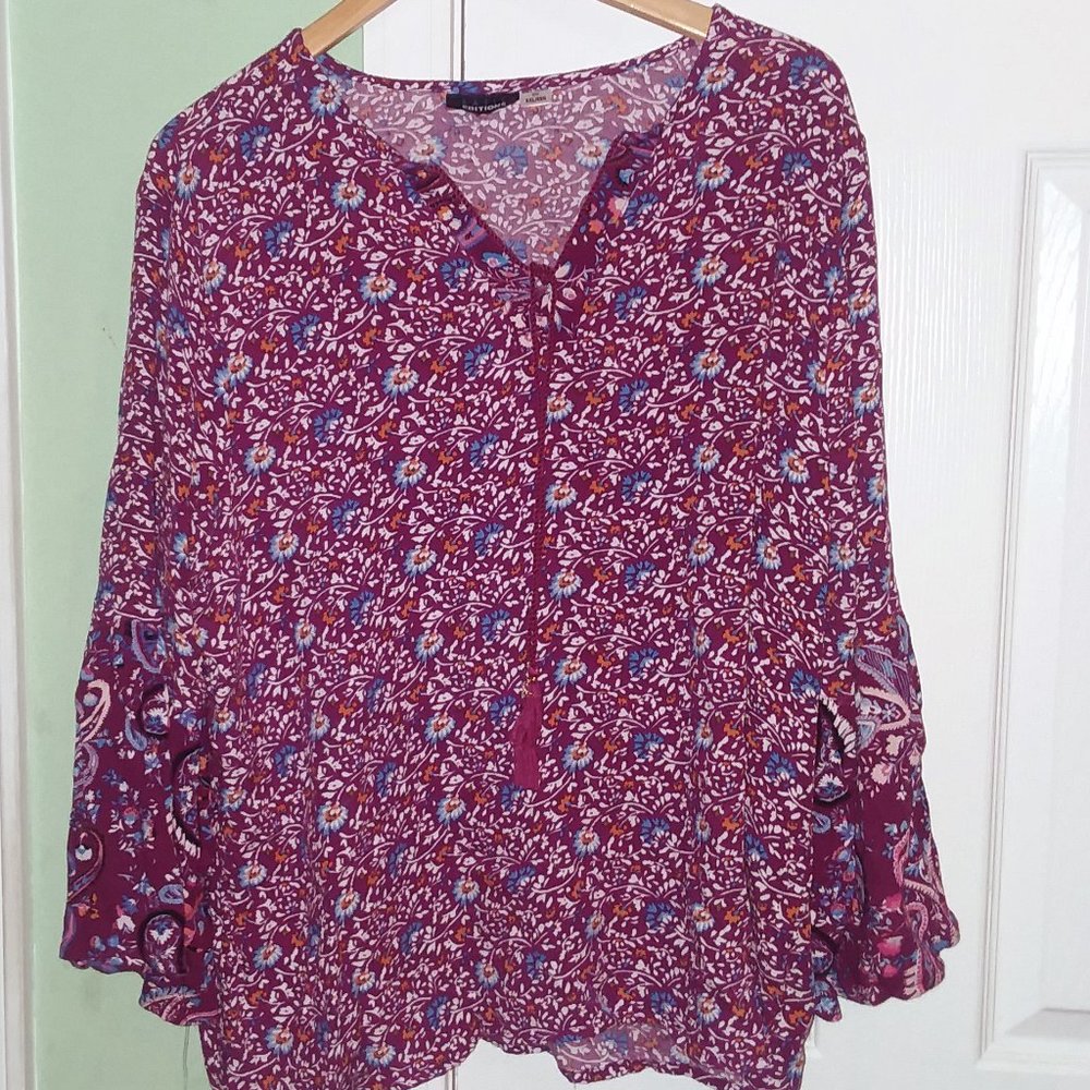 Burgundy flowered rayon top